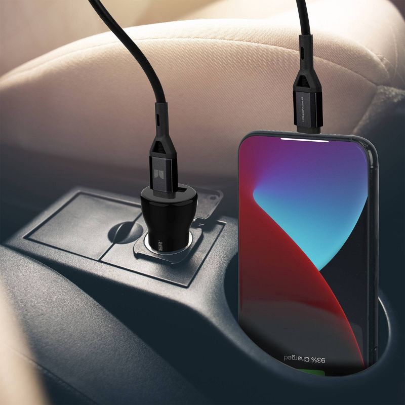 slide 6 of 7, Monster 35W Dual Port 6' Long Cable Car Charger Bundle 1 USB-C and 1 USB-A Port, 1 ct