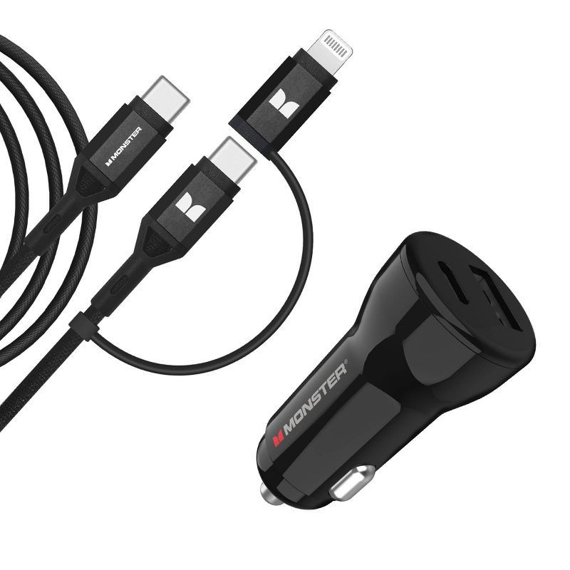slide 7 of 7, Monster 35W Dual Port 6' Long Cable Car Charger Bundle 1 USB-C and 1 USB-A Port, 1 ct