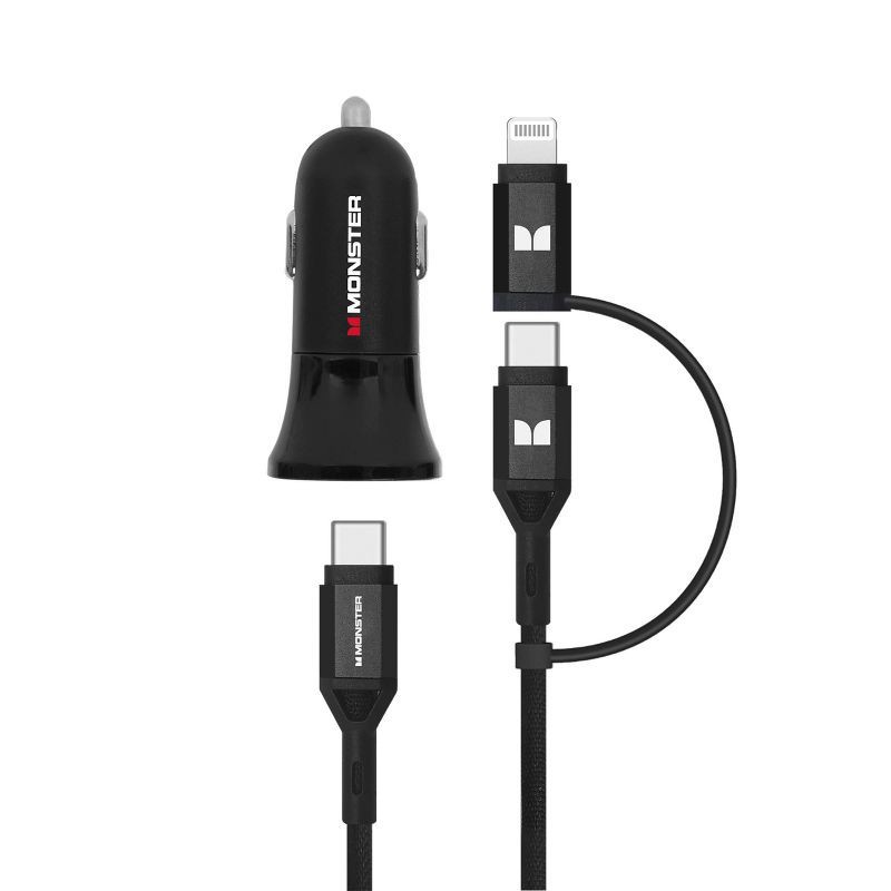 slide 1 of 7, Monster 35W Dual Port 6' Long Cable Car Charger Bundle 1 USB-C and 1 USB-A Port, 1 ct