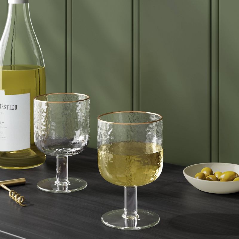 slide 2 of 3, 10.15oz Stemmed Winewith Hammered and Gold Rim Threshold™, 10.15 oz