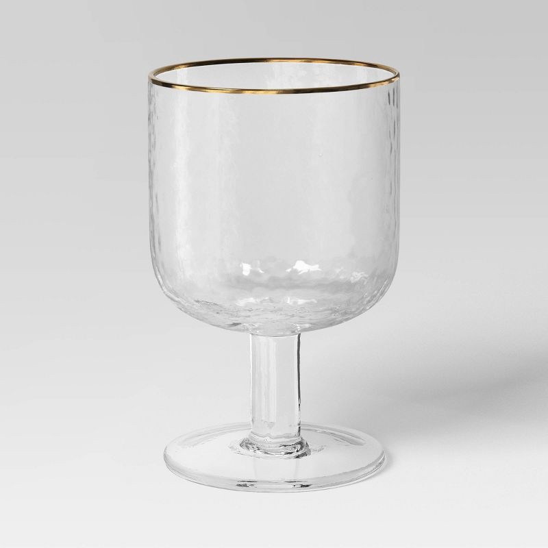 slide 1 of 3, 10.15oz Stemmed Winewith Hammered and Gold Rim Threshold™, 10.15 oz
