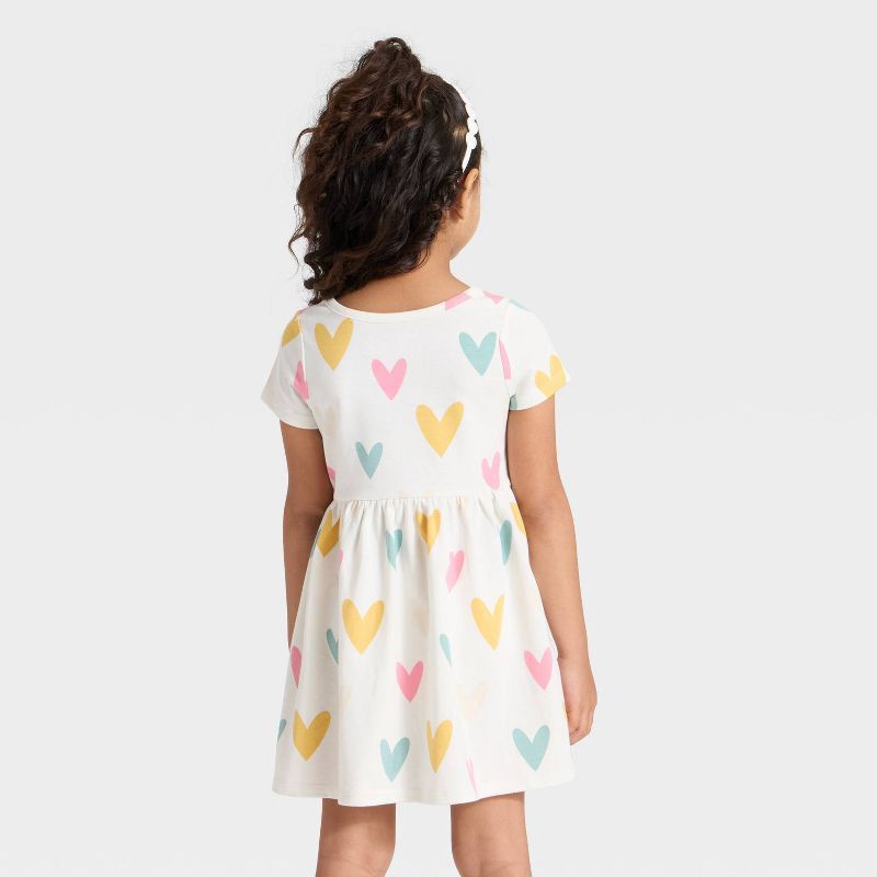 slide 2 of 3, Toddler Girls' Short Sleeve Hearts Dress - Cat & Jack™ Cream 18M, 1 ct