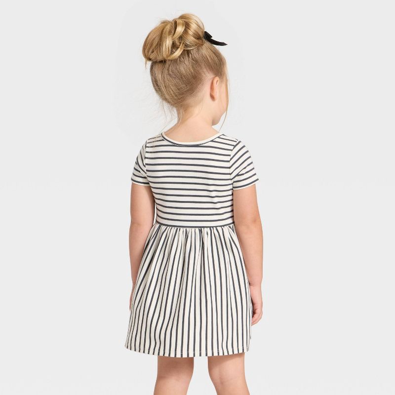 slide 2 of 3, Toddler Girls' Short Sleeve Striped Dress - Cat & Jack™ Black/White 2T, 1 ct
