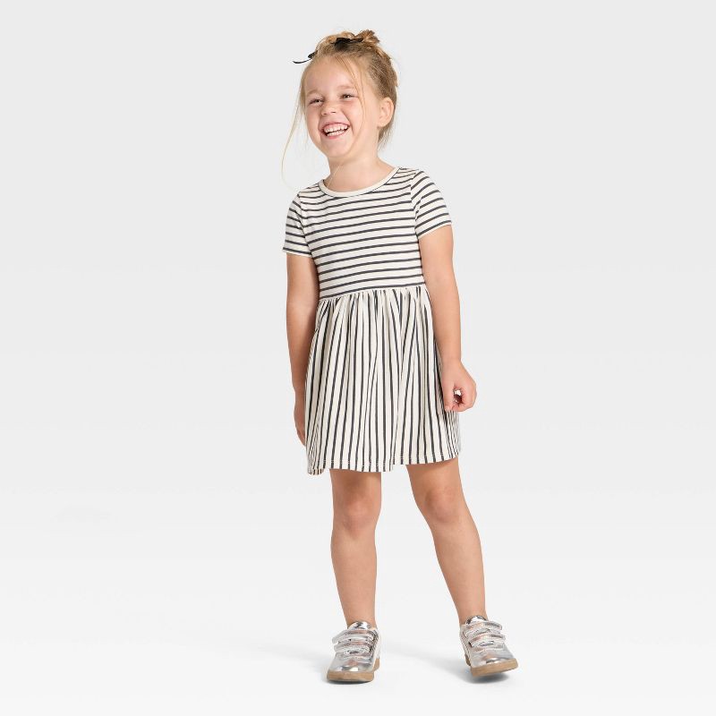 slide 3 of 3, Toddler Girls' Short Sleeve Striped Dress - Cat & Jack™ Black/White 2T, 1 ct