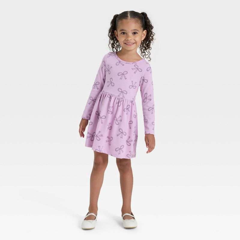 slide 3 of 3, Toddler Girls' Long Sleeve Bows Dress - Cat & Jack™ Lavender Mauve 12M, 1 ct