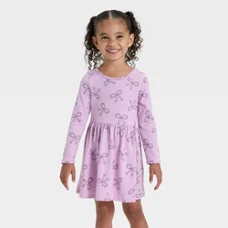Toddler Girls' Long Sleeve Bows Dress - Cat & Jack™ Lavender Mauve 3T