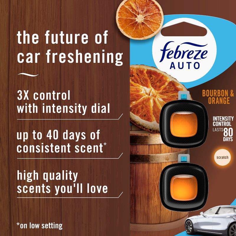 slide 3 of 12, 2ct Febreze Auto Bourbon and Orange, 2 ct