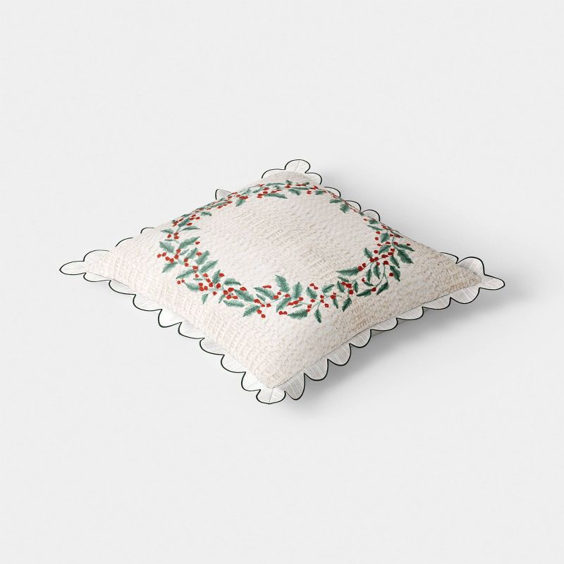 slide 4 of 5, Oversized Square Wreath Throw Pillow Ivory - Threshold™, 1 ct