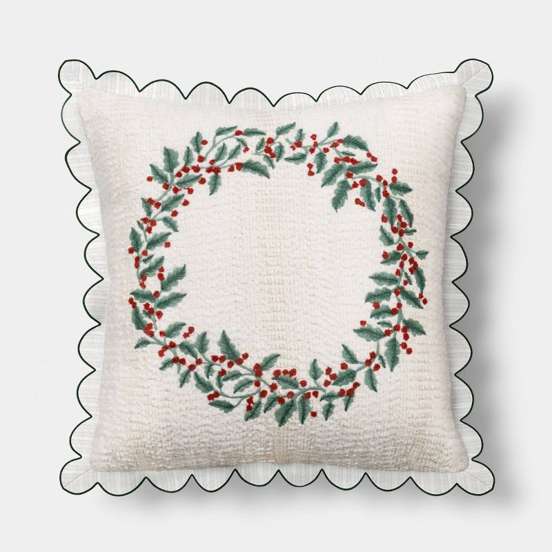 slide 1 of 5, Oversized Square Wreath Throw Pillow Ivory - Threshold™, 1 ct