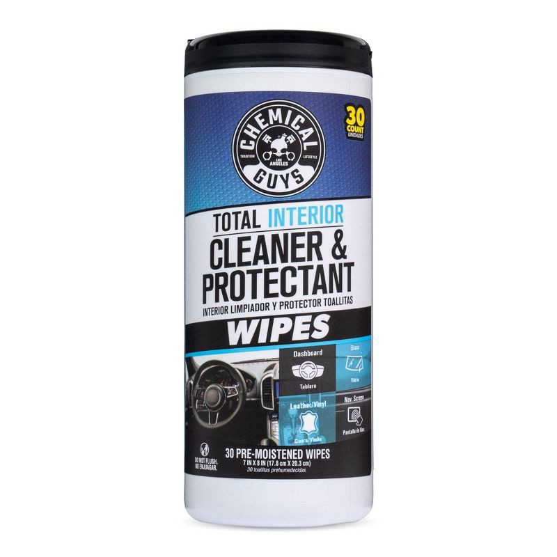 slide 1 of 5, Chemical Guys 30ct Total Interior Cleaner and Protectant Wipes in Canister CS 6 English/Spanish, 30 ct