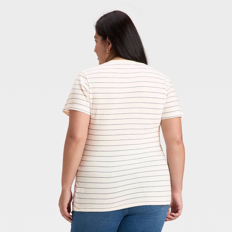 slide 2 of 4, Women's Short Sleeve V-Neck T-Shirt - Universal Thread™ Cream Striped XXL, 1 ct