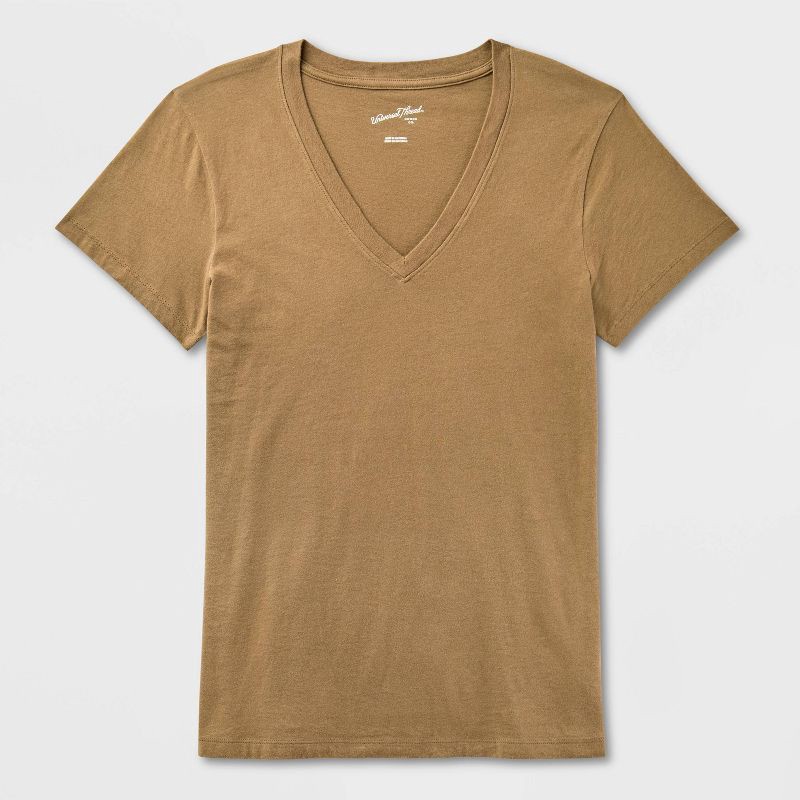 slide 4 of 4, Women's Short Sleeve V-Neck T-Shirt - Universal Thread™ Brown XS, 1 ct