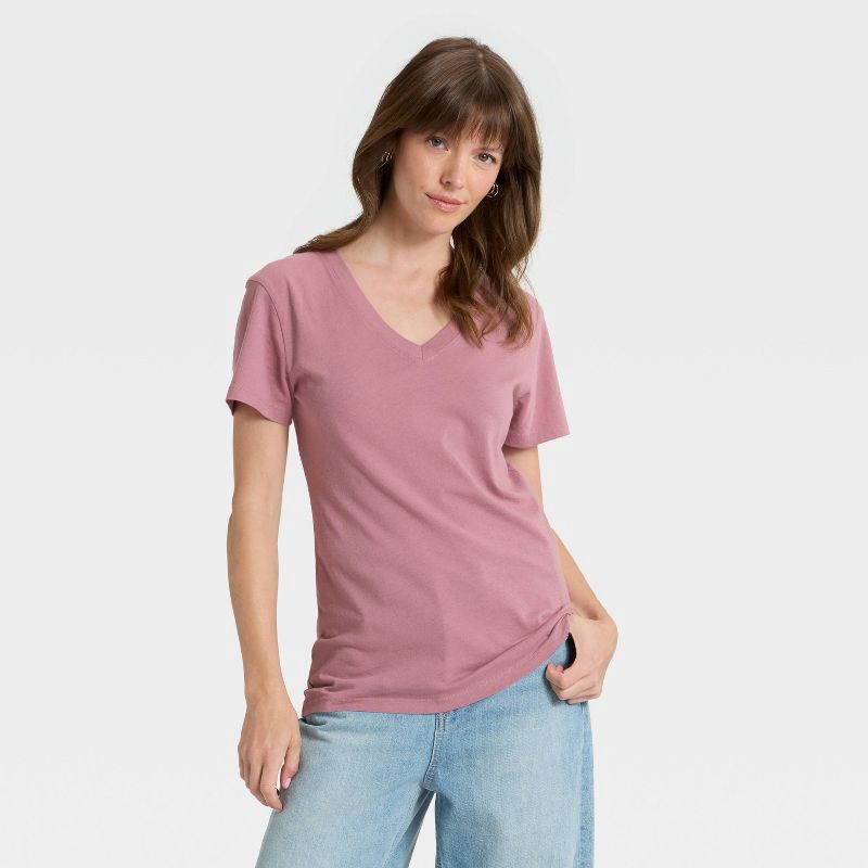 slide 1 of 3, Women's Short Sleeve V-Neck T-Shirt - Universal Thread™ Mauve M, 1 ct