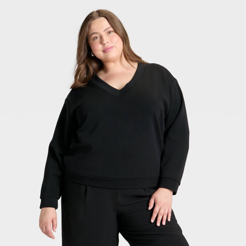 slide 1 of 3, Women's Sandwash Sweatshirt - A New Day™ Black XXL, 1 ct