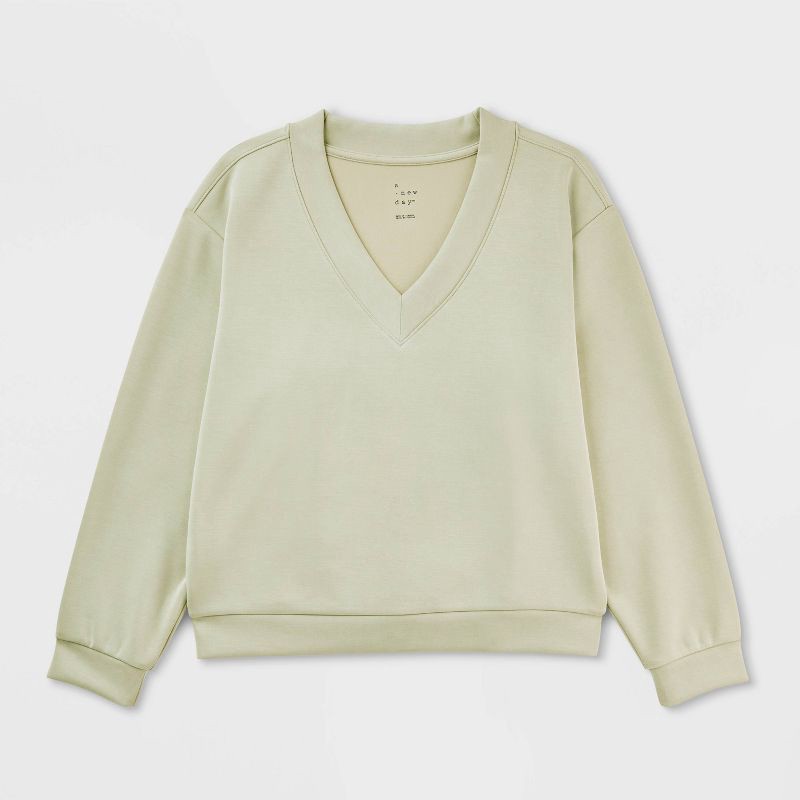 slide 4 of 4, Women's Sandwash Sweatshirt - A New Day™ Light Green L, 1 ct