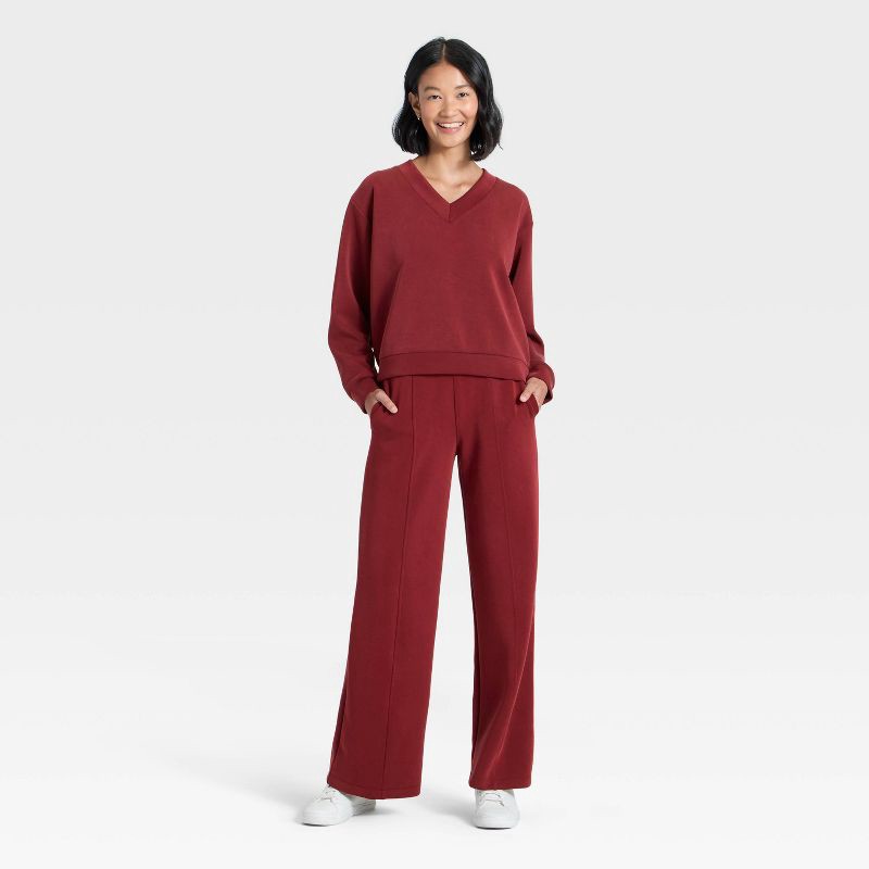slide 3 of 4, Women's Sandwash Sweatshirt - A New Day™ Maroon S, 1 ct