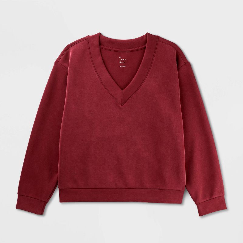 slide 4 of 4, Women's Sandwash Sweatshirt - A New Day™ Maroon XL, 1 ct