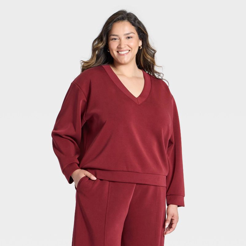 slide 1 of 3, Women's Sandwash Sweatshirt - A New Day™ Maroon XXL, 1 ct