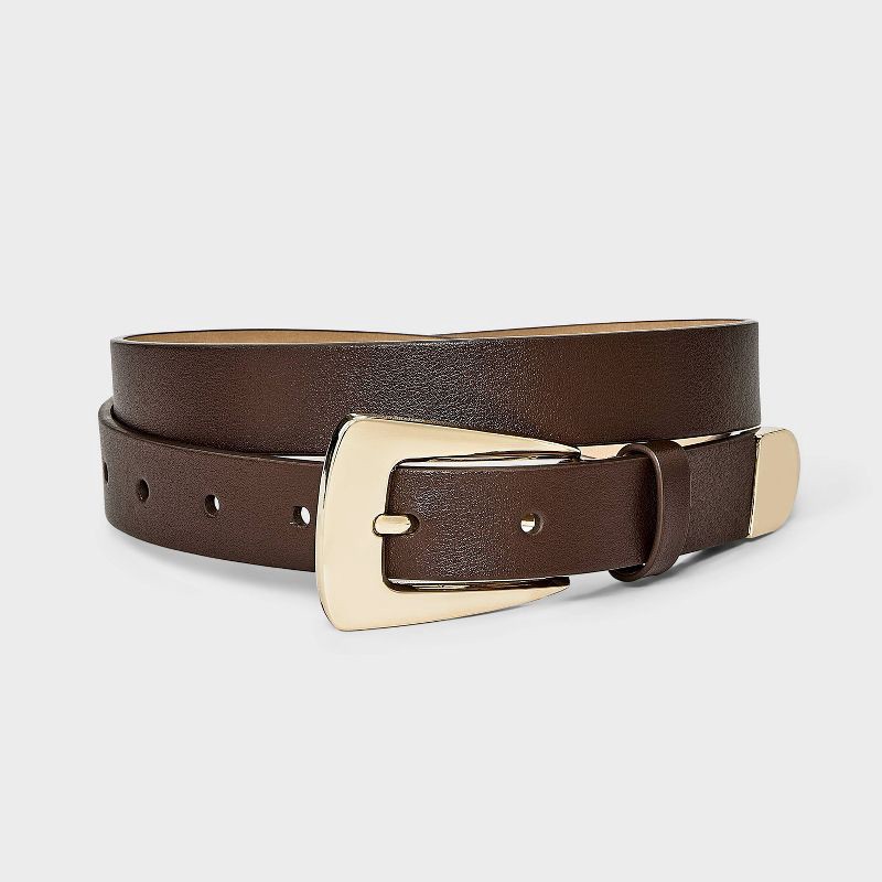 slide 1 of 3, Elongated Buckle with Harness Belt - A New Day™ Brown M, 1 ct