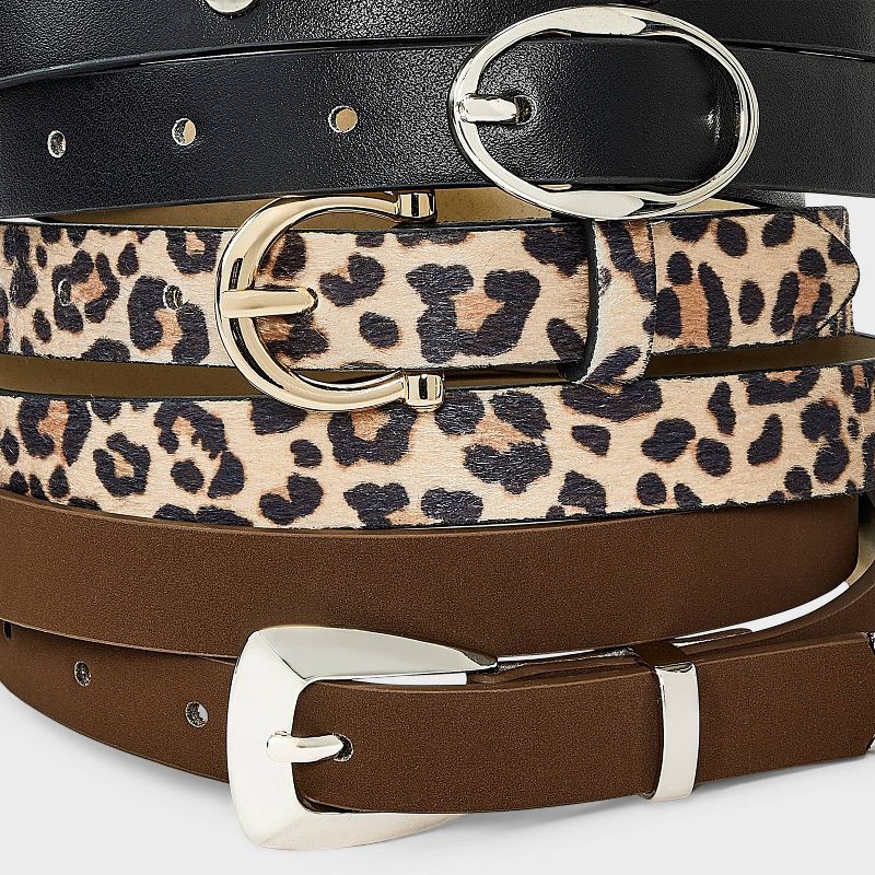 slide 3 of 3, 3pk Western Variety Belt - Universal Thread™ Leopard/Black XL, 3 ct