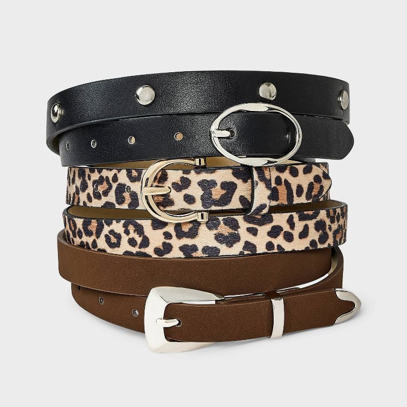 slide 1 of 3, 3pk Western Variety Belt - Universal Thread™ Leopard/Black XXL, 3 ct