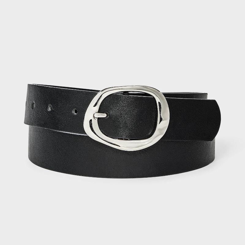 slide 1 of 3, Wavy Center Buckle Belt - A New Day™ Black XS, 1 ct