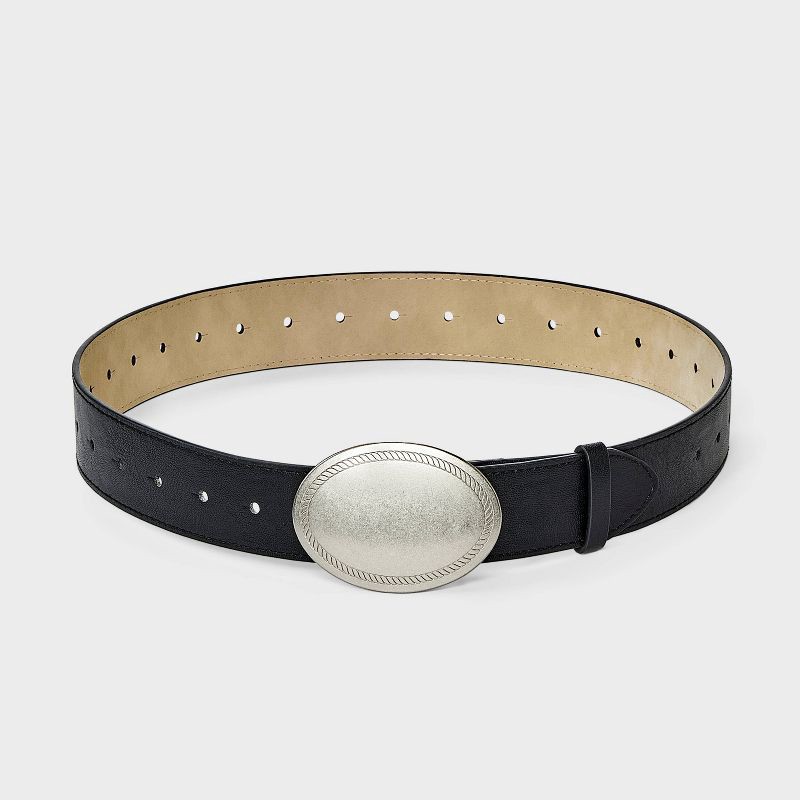 slide 2 of 3, Oval Plate Buckle Belt - Wild Fable™ Black M, 1 ct
