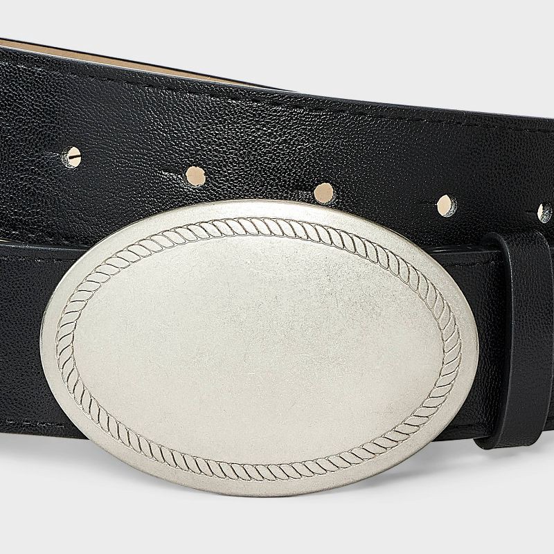 slide 3 of 3, Oval Plate Buckle Belt - Wild Fable™ Black L, 1 ct