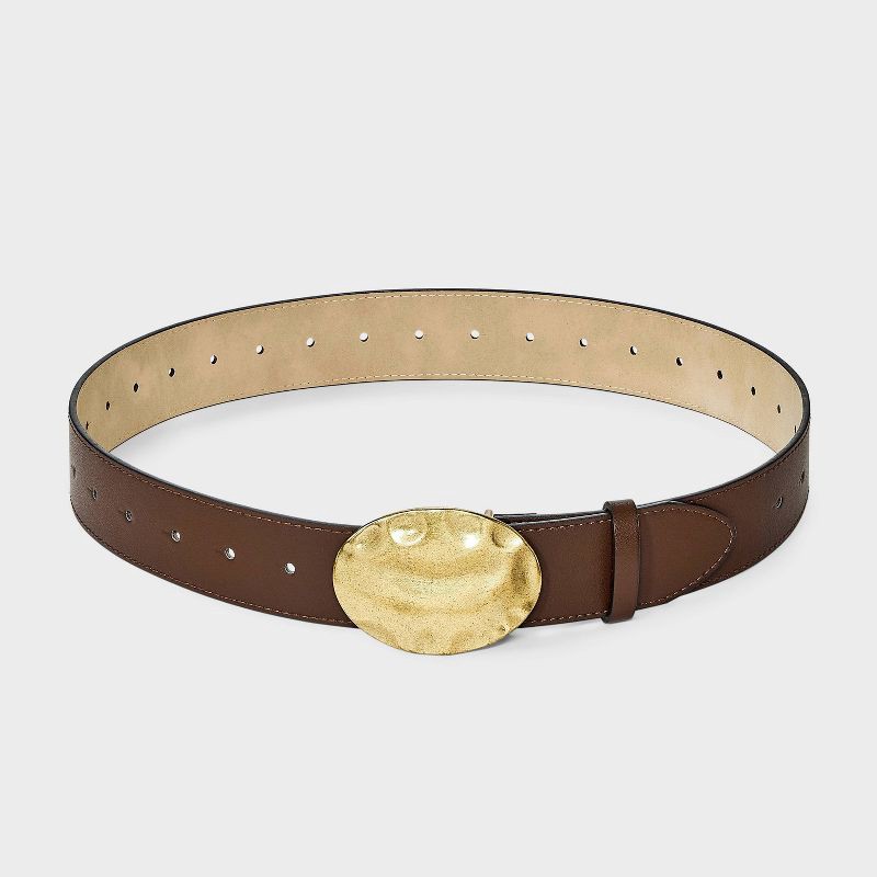 slide 2 of 3, Hammer Texturized Plaque Buckle Belt - Universal Thread™ Brown S, 1 ct