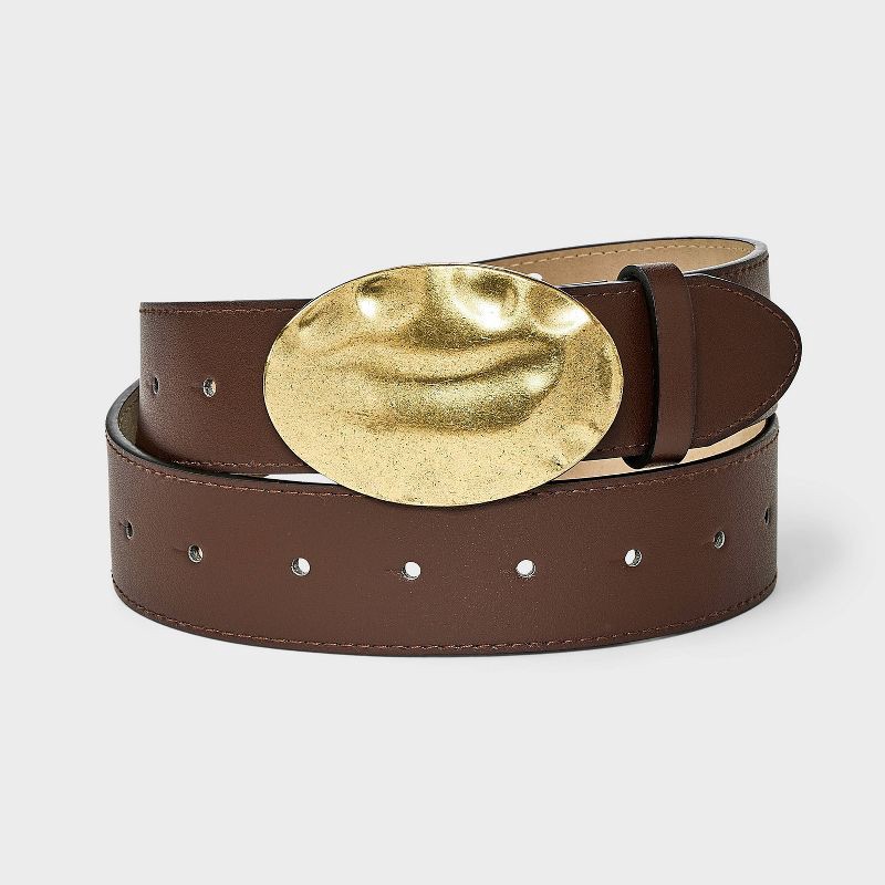 slide 1 of 3, Hammer Texturized Plaque Buckle Belt - Universal Thread™ Brown S, 1 ct