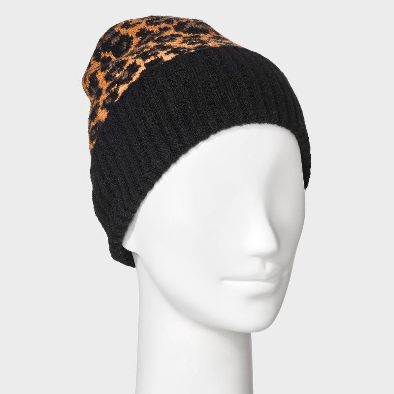 slide 2 of 4, Essential Cuffed Leopard Print Beanie - Universal Thread™ Brown/Black, 1 ct