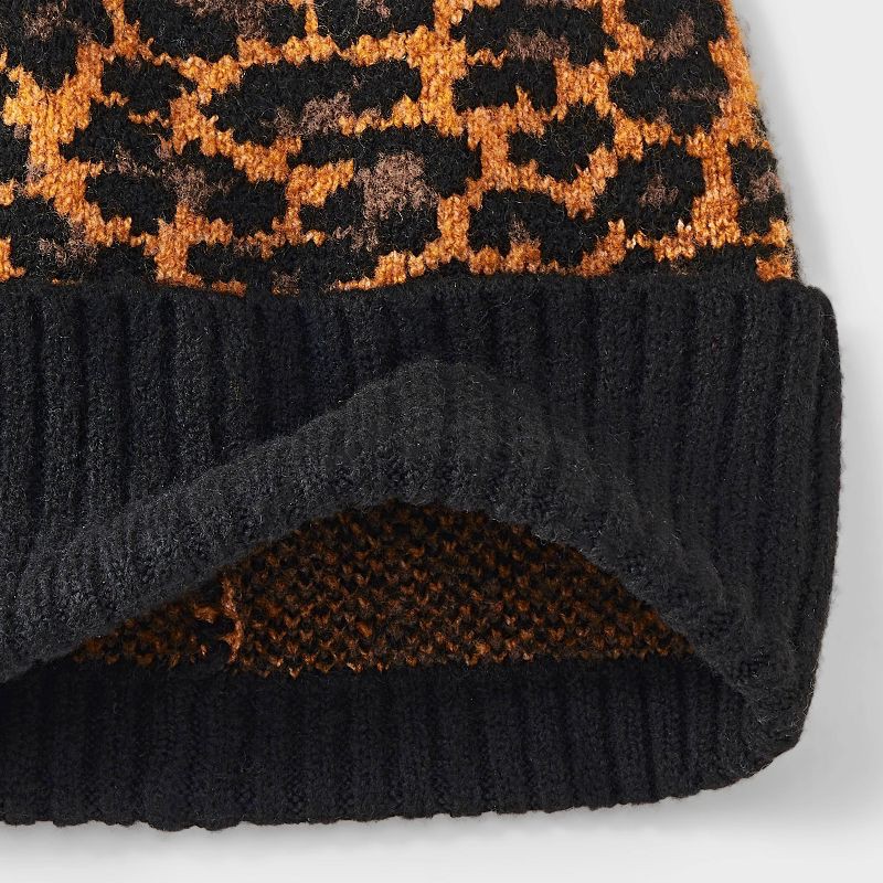slide 4 of 4, Essential Cuffed Leopard Print Beanie - Universal Thread™ Brown/Black, 1 ct
