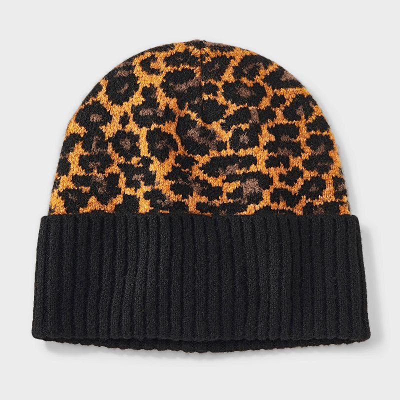 slide 1 of 4, Essential Cuffed Leopard Print Beanie - Universal Thread™ Brown/Black, 1 ct
