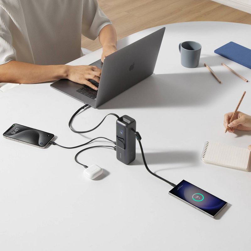 slide 4 of 5, Anker Power Bank 25K 165W Built-In and Retractable Cable: Charges 4 Devices Simultaneously, 1 ct