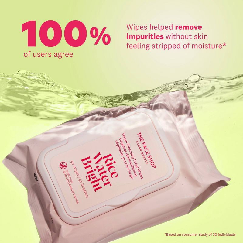 slide 4 of 13, The Face Shop Rice Water Bright Vegan Cleansing Wipes - 50ct, 50 ct