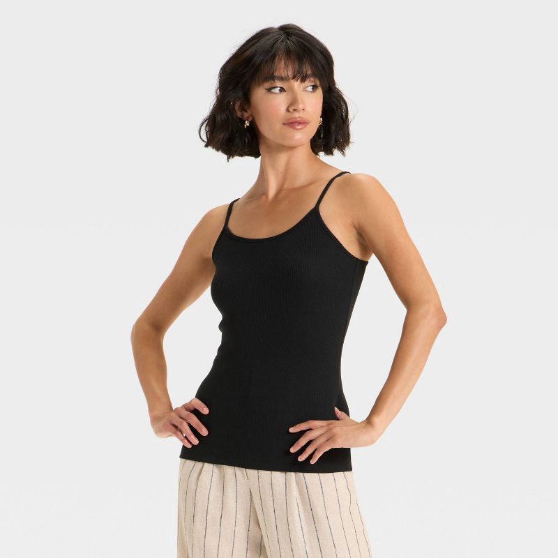 slide 1 of 3, Women's Slim Fit Ribbed Cami - A New Day™ Black XS, 1 ct