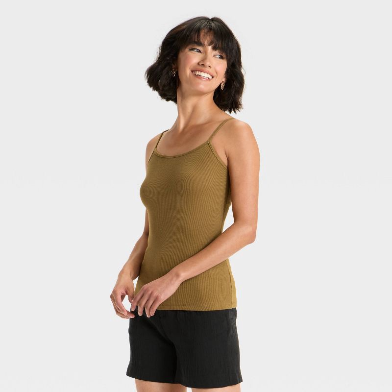 slide 1 of 3, Women's Slim Fit Ribbed Cami - A New Day™ Brown XS, 1 ct