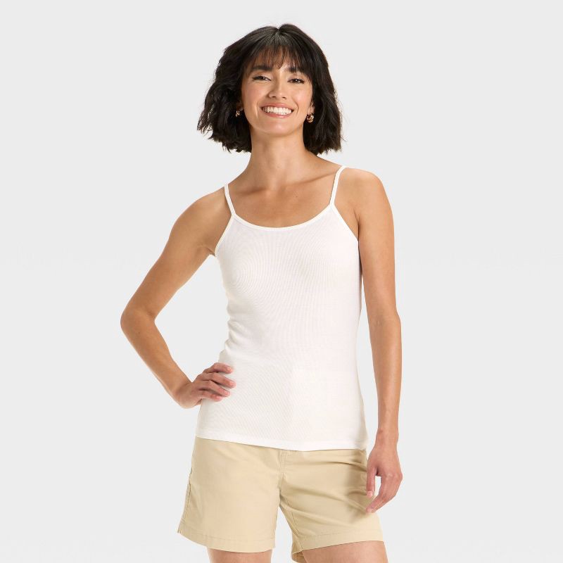 slide 1 of 4, Women's Slim Fit Ribbed Cami - A New Day™ White XL, 1 ct