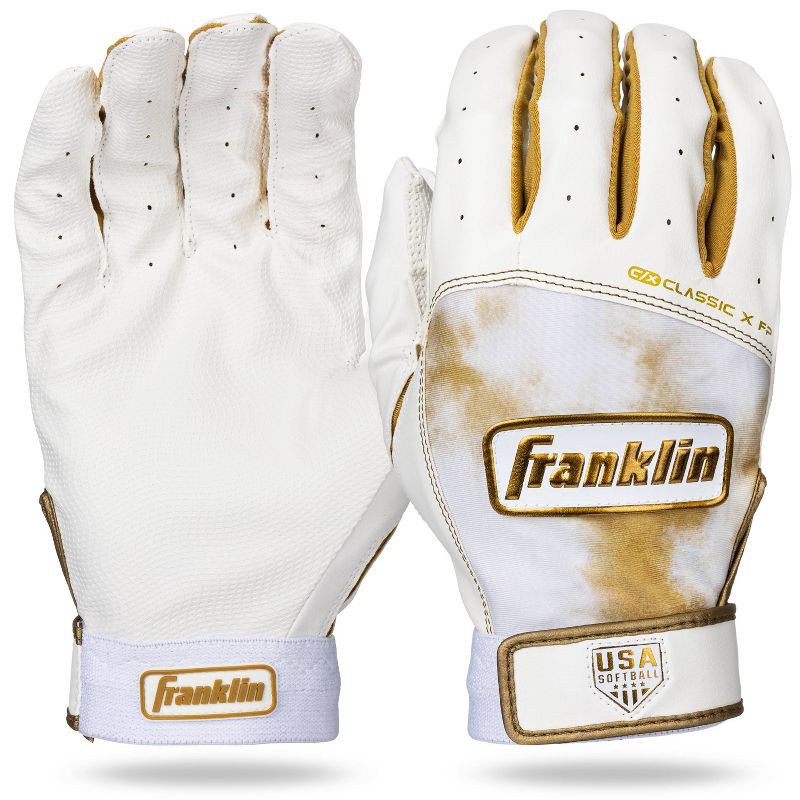 slide 1 of 7, USA Softball Franklin Sports Classix X FP Batting Gloves Small - White / Gold, 1 ct