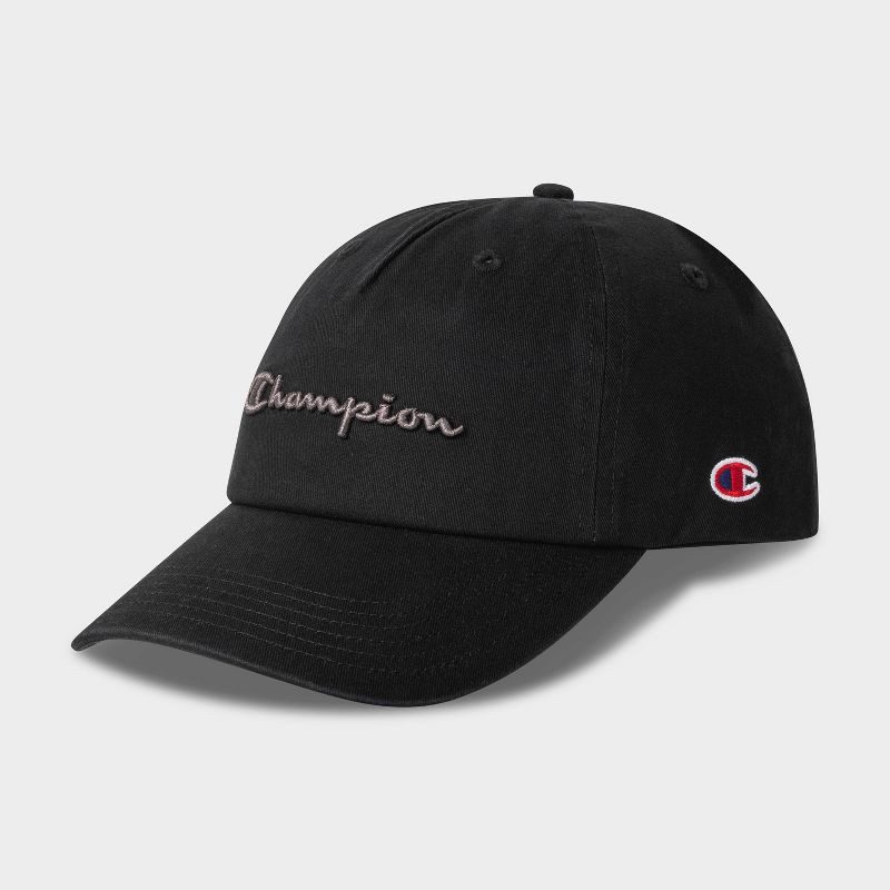 slide 4 of 4, Champion Adult Script Twill Baseball Hat - Black, 1 ct