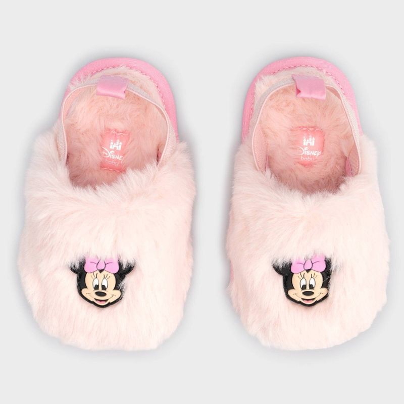 slide 3 of 4, Baby Girls' Minnie Mouse Plush Crib Solid Slide Slippers - Pink 3-6M, 1 ct