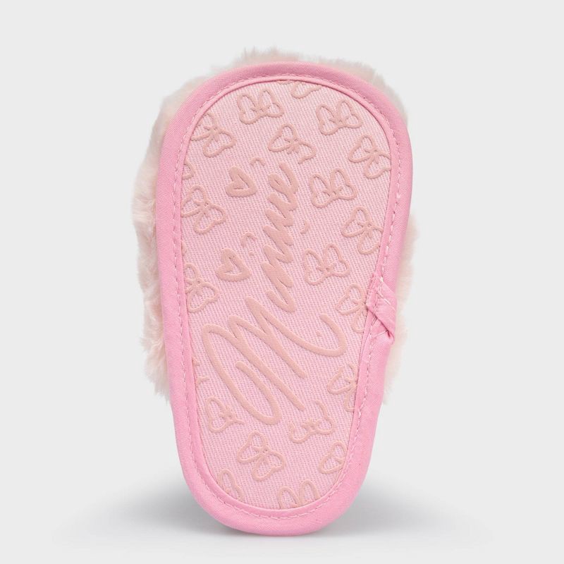 slide 4 of 4, Baby Girls' Minnie Mouse Plush Crib Solid Slide Slippers - Pink 3-6M, 1 ct