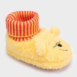 Baby Pooh Fuzzy Top Crib Solid Sock Slippers - Yellow 3-6M