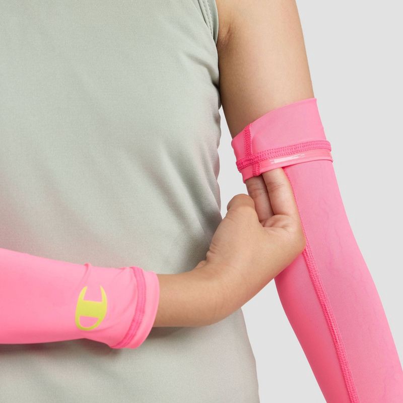 slide 3 of 7, Champion Momentum Arm Sleeve S/M Youth 2pk - Pink, 2 ct