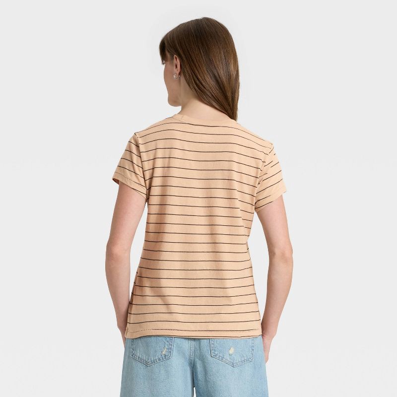 slide 2 of 4, Women's Short Sleeve Crewneck T-Shirt - Universal Thread™ Tan Striped M, 1 ct
