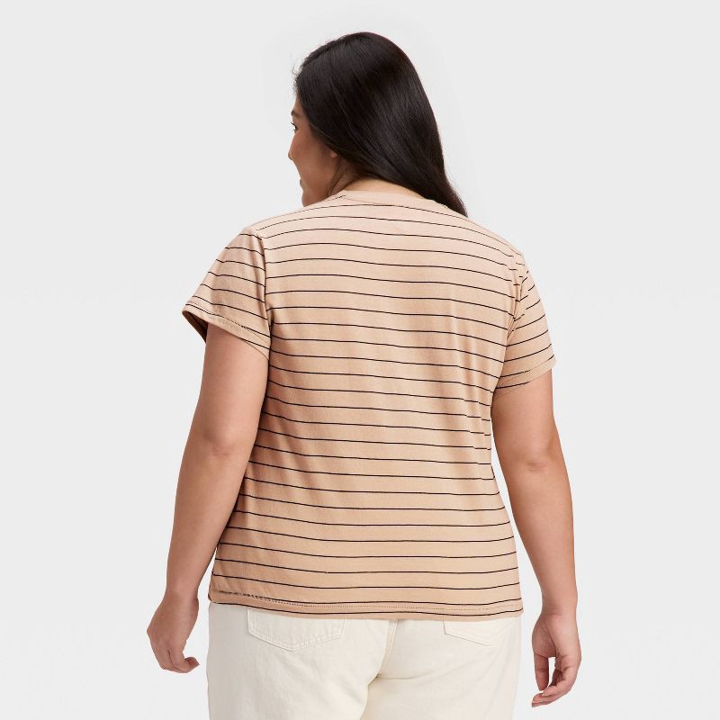 slide 2 of 4, Women's Short Sleeve Crewneck T-Shirt - Universal Thread™ Tan Striped XXL, 1 ct
