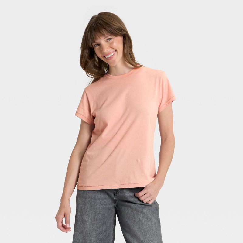 slide 1 of 4, Women's Short Sleeve Crewneck T-Shirt - Universal Thread™ Pink S, 1 ct