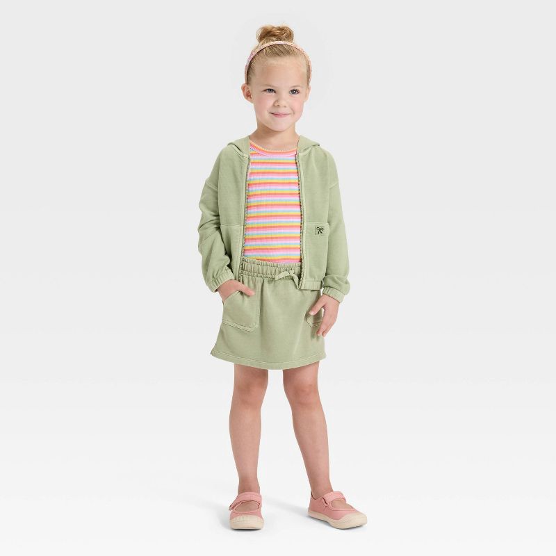 slide 2 of 3, Toddler Girls' Zip-Up French Terry Hoodie - Cat & Jack™ Olive Green 5T, 1 ct