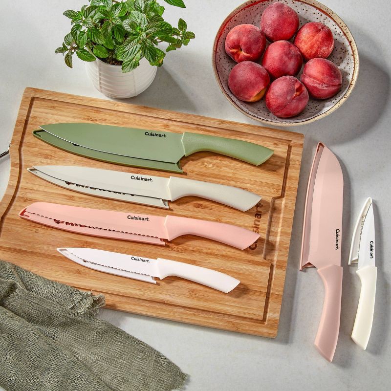 slide 2 of 10, Cuisinart Advantage 12pc Ceramic-Coated Color Knife Set with Blade Guards Muted Meadow, 12 ct