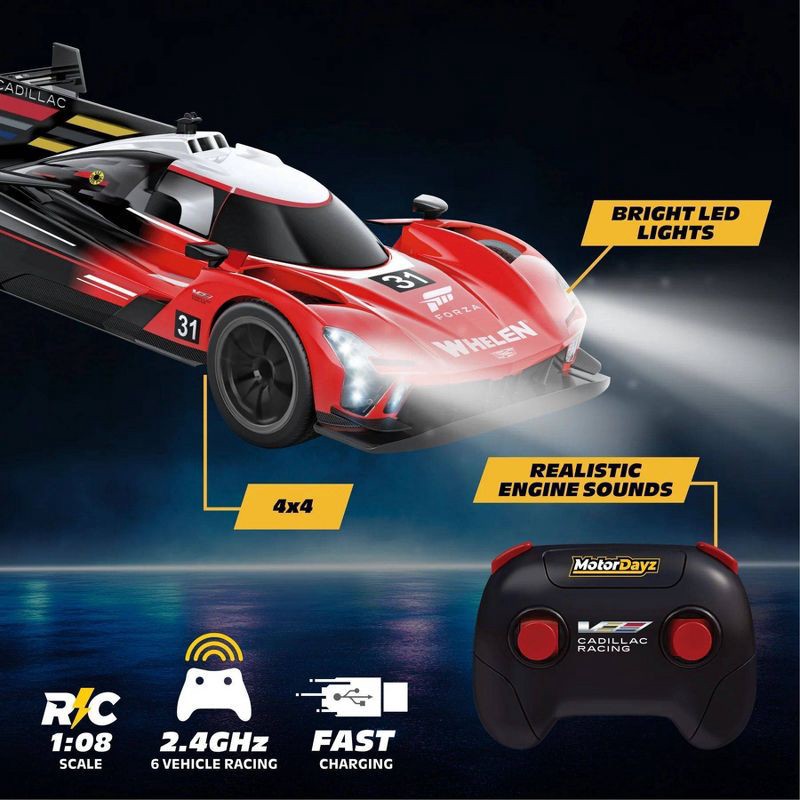 slide 7 of 8, Motor Dayz RC 4x4 Forza Cadillac V Series.R - 1:8 Scale Red, 1 ct